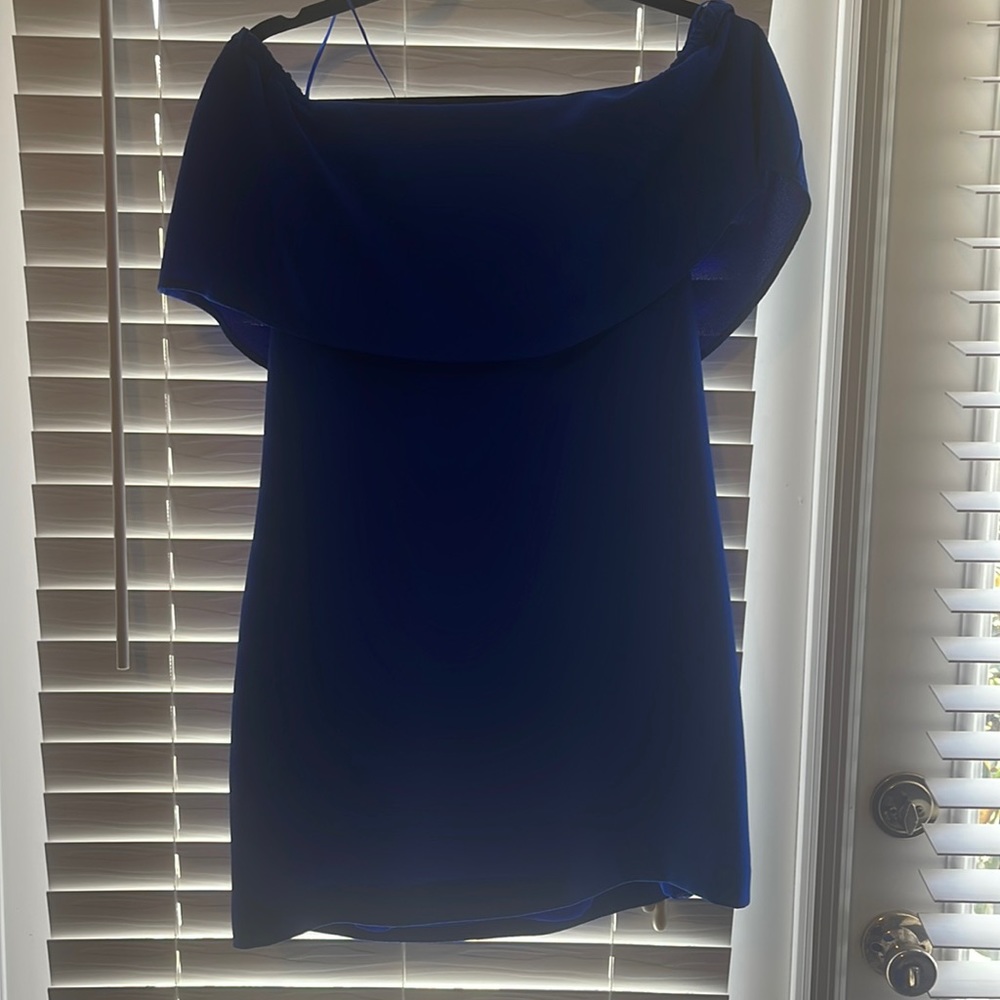 blue off the shoulder dress